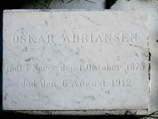 Detail of Grave of ADRIANSEN, Oscar
