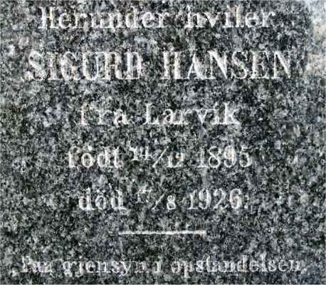 Detail of Grave of HANSEN, Sigurd