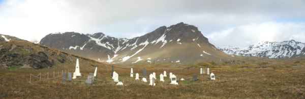 Husvik cemetery behind the abandoned whaling station