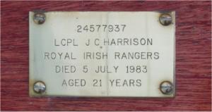 Detail of Memorial to LCpl J.C. Harrison